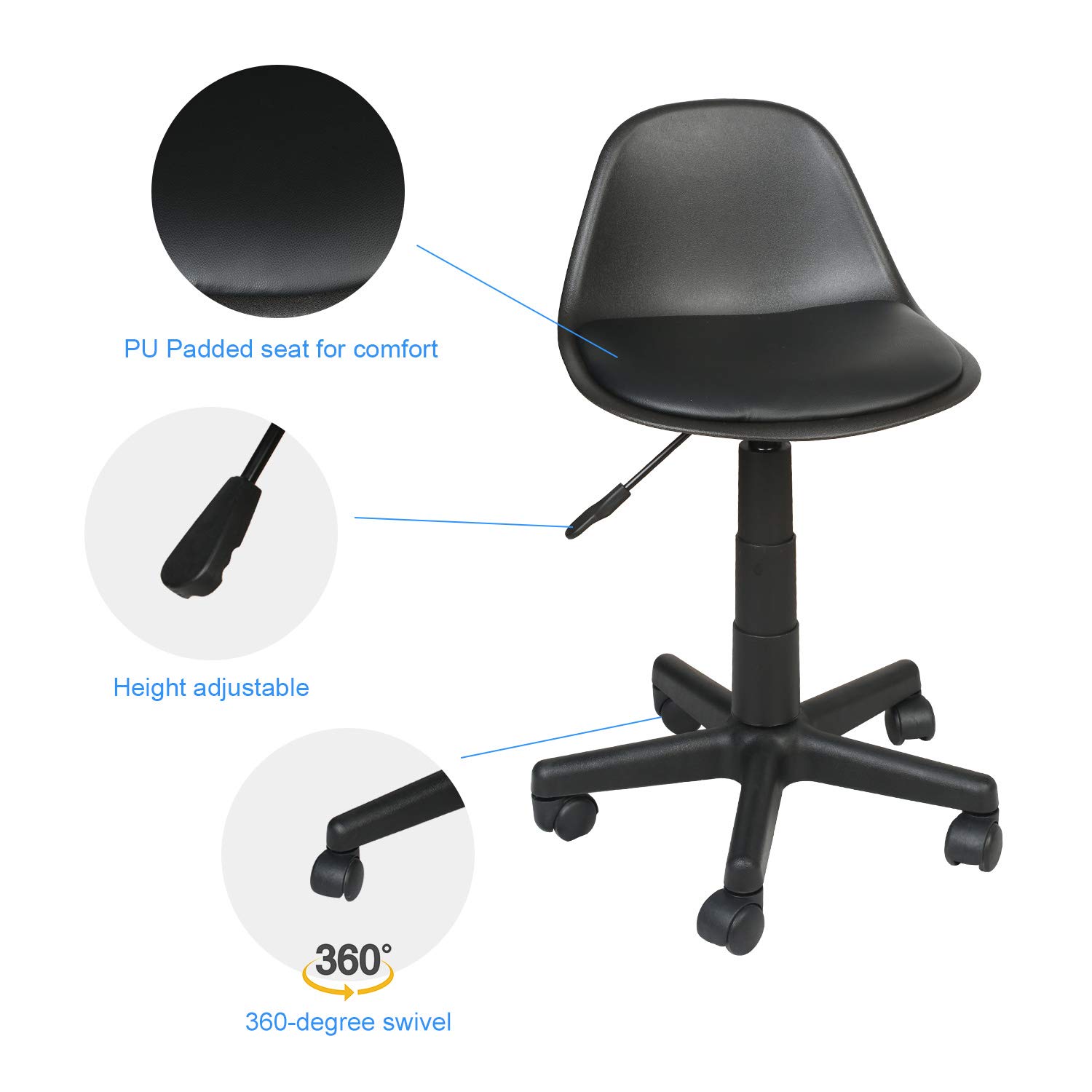 Eclife Office Chair Black LowBack Ergonomic Support PVC Leather