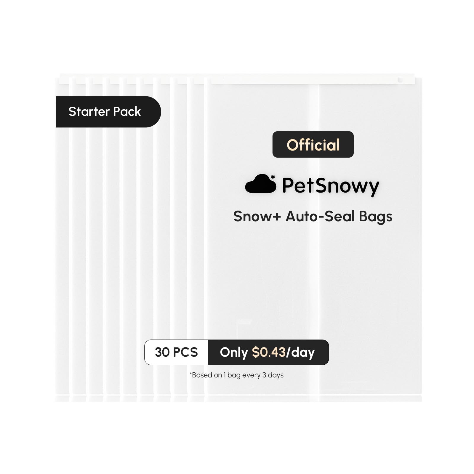 SNOW+ Cat Litter Box Liners, Self-Sealing Waste Drawer Bags for Automatic Cat Litter Box, 30 Pcs