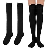 BOHUIZ 1 Pair Thigh High Socks, Women's Thigh High Socks Soft Cotton Over the Knee Sock for Wednesday Christmas Cosplay