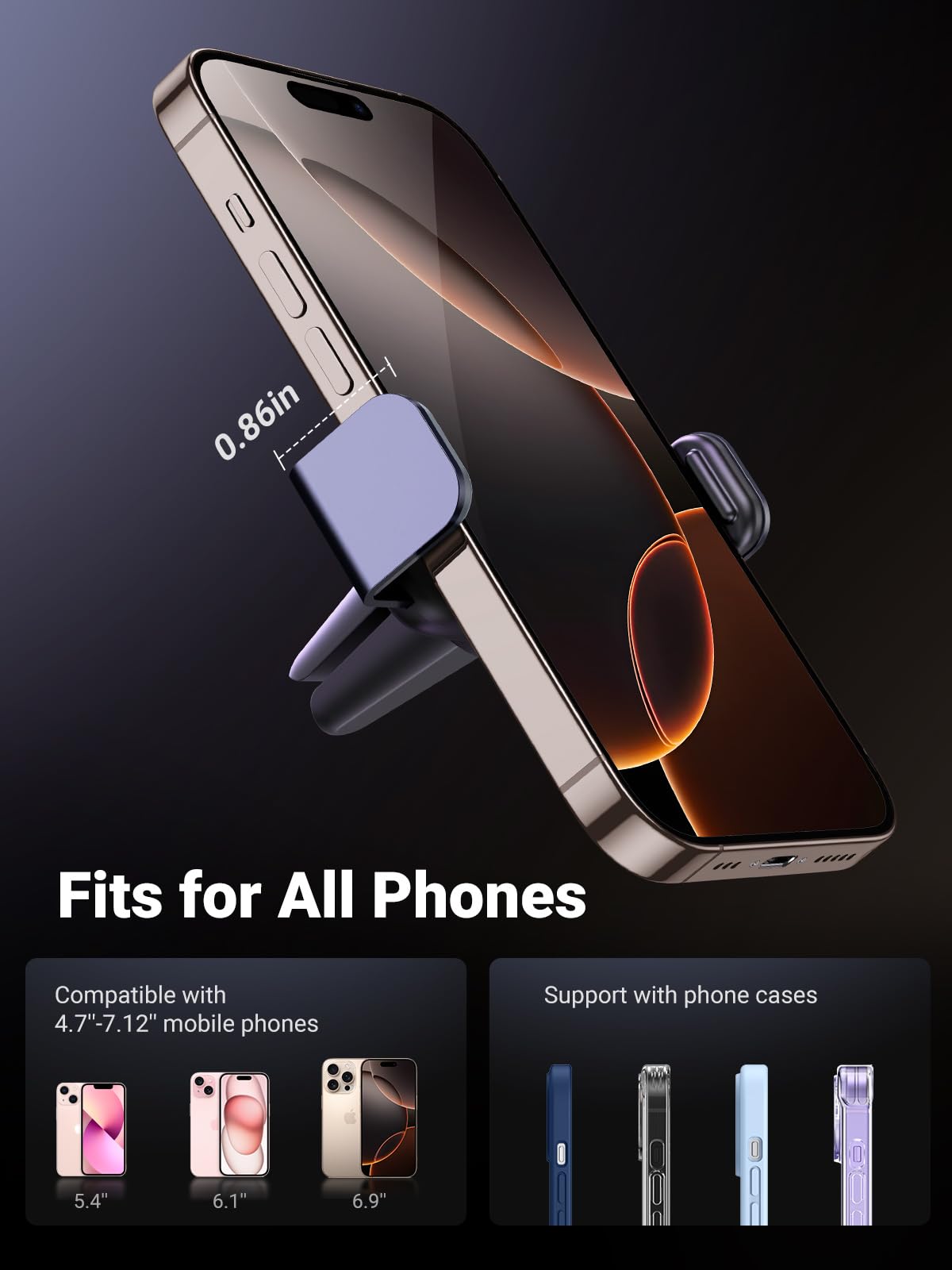 UGREEN Car Vent Phone Mount Air Vent Clip Phone Holder Car Mount Mini Size Compatible with iPhone 17 16 15 14 13 12 Pro Max Mini Plus, iPhone 11 SE XS XR 8 7 6 6S Smartphone