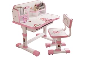 HOVTOIL Study Table and Chair Set for Kids,Children's Large Kid School Desk, Ergonomic Design Children's Desk,Eco Friendly Material Study Table for Kids,Child Table (Pink)