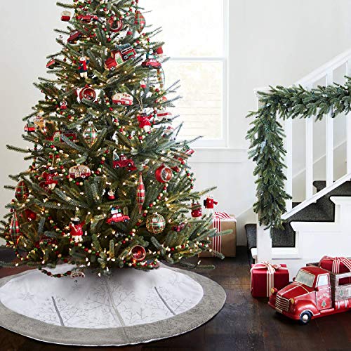 EDLDECCO Christmas Tree Skirt Grey Winter Tree with Faux Fur Trim 48 inches Large X'Mas Holiday Party Decor Ornaments