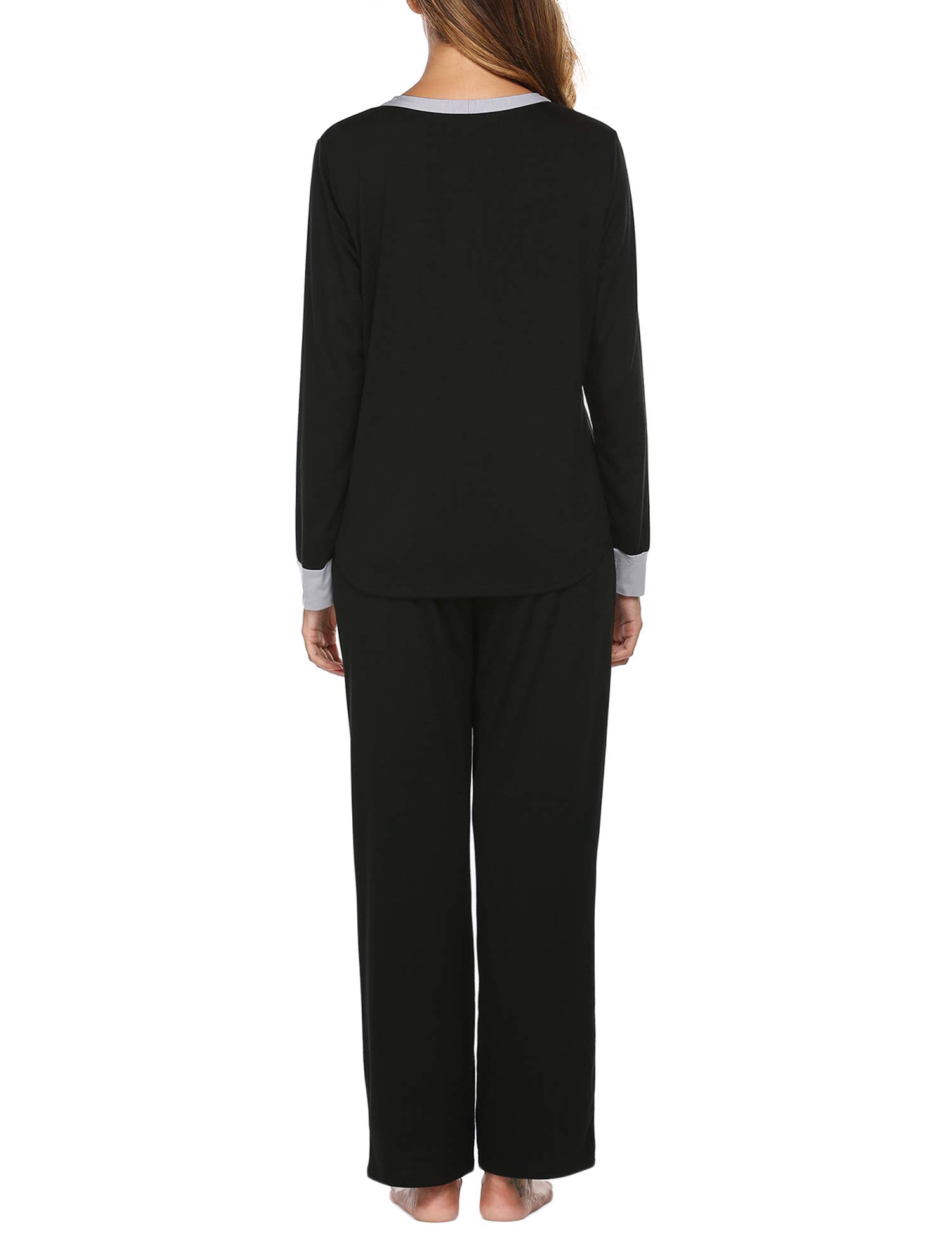 Ekouaer Women\'s Pajama Set Long Sleeve Sleepwear Long PJ Set Black