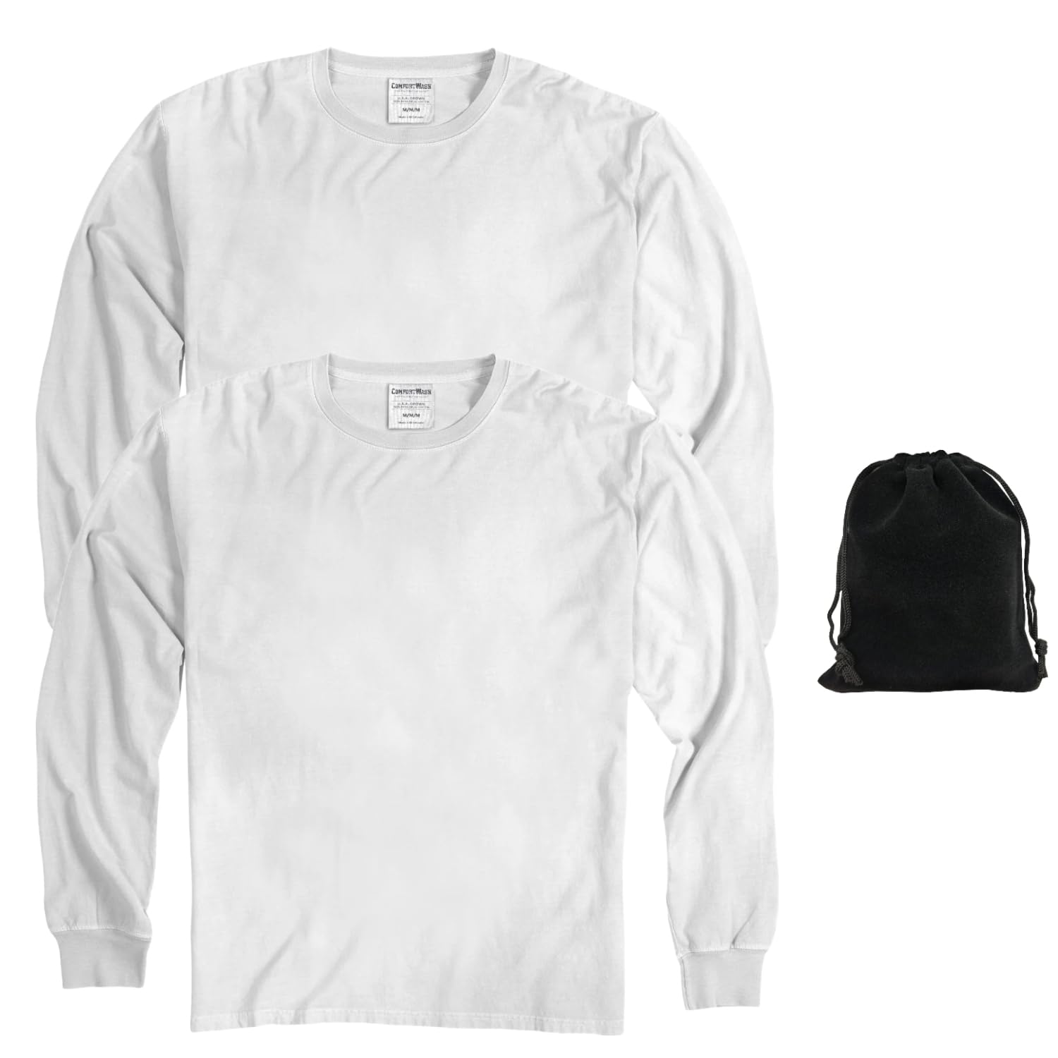 Photo 1 of Hanes ComfortWash Long Sleeve Tearaway Tee, White – Soft Garment-Dyed Cotton, Classic Fit, Tag-Free, 2 Packs with Pouch, 3X-Large