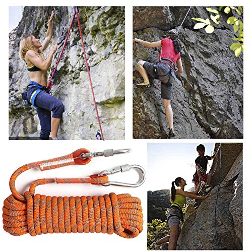 GINEE 10mm Static Outdoor Rock Climbing Rope with Carabiner 50FT Orange,Rescue Grappling Lifeline Escape Descender Abseiling Rope,Arborist Tree Climbing Gear with Safety Ropes,Magnet Fishing Rope - Thumbnail 4