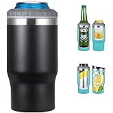 Gteller 4 in 1 Stainless Steel Can/Bottle Insulator, 14oz Two-Way Lids SUS Insulated Can Cooler, Beer Bottle holder (Black)
