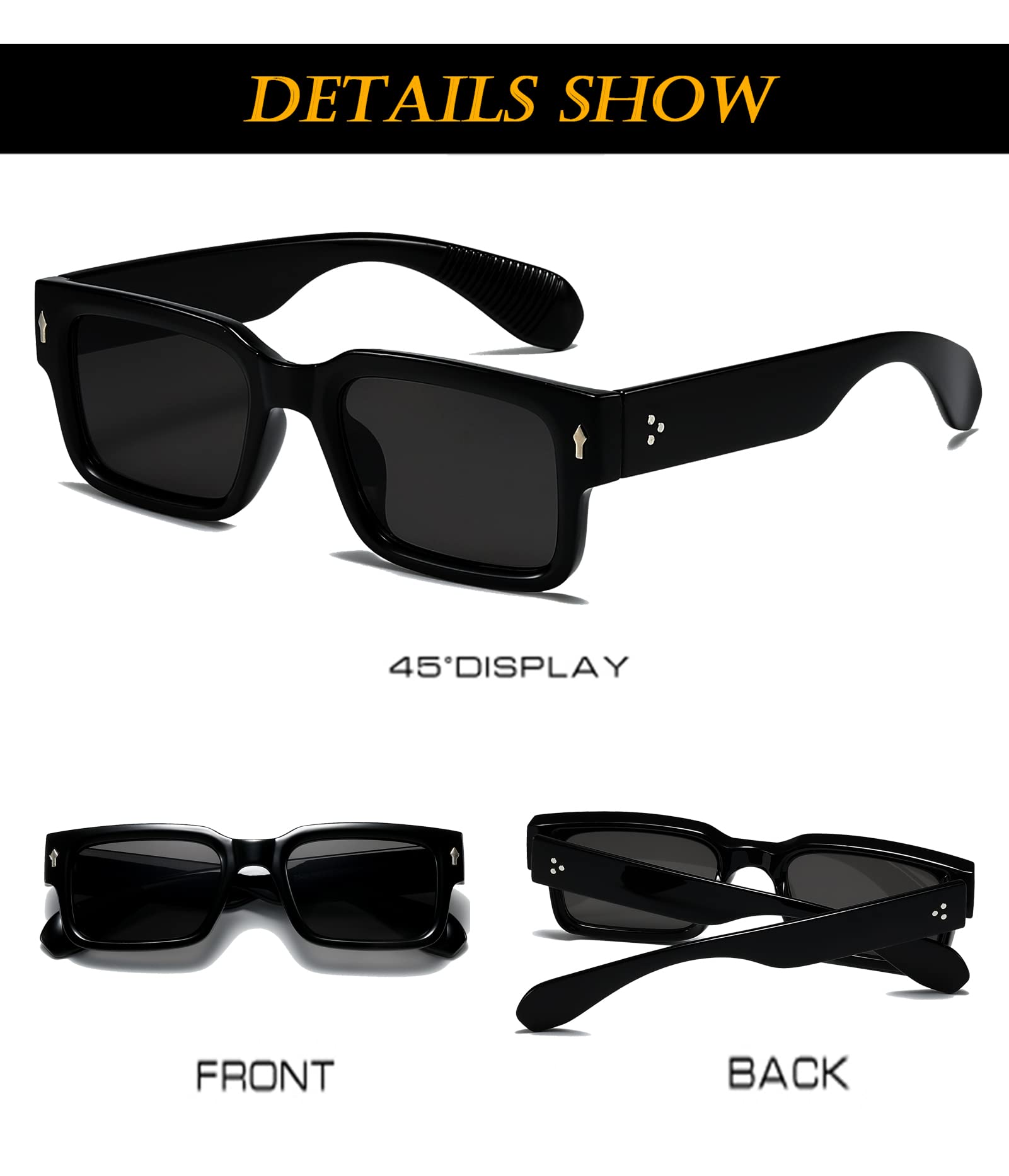 EYLRIM Square Frame Sunglasses for Women Men Trendy Chunky Rectangle Sun Glasses Black Shades UV400 Protection