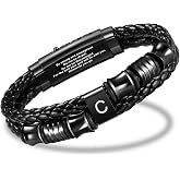 INFUPNET Initial Bracelet For Men With Adjustable Buckle Gifts For Him | Mens Initial Bracelet,Stainless Steel Adjustable Clasp &amp; Soft Leather,Engraved Initial Letter Mens Bracelet Gifts For Men
