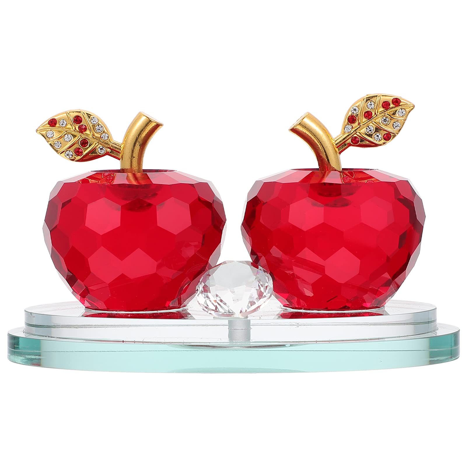 Amosfun Crystal Apple Ornament Faceted Art Glass Apple Collectible Figurines Lucky Feng Shui Craft Statue Car Dashboard Decor with Mirror Tray for Wedding Xmas Eve Red
