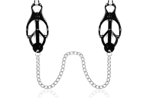 ACEKIILY Stainless Steel Nipple Chain Clip Non-Piercing Adjustable Butterfly Body Clips Jewelry Gift for Women Men (Black&Silver)