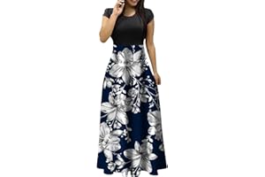 ADHOWBEW Womens Short Sleeve Empire Waist Floral Maxi Dress 2024 Spring Summer Fashion Casual Plus Size Dresses