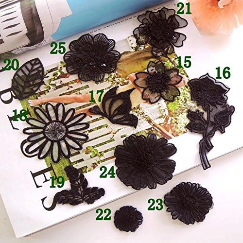 11 pcs Black Organze Embroidery Lace Flowers Iron On Patches Appliques DIY Decoration or Repair Sew On Patches for Wedding Dress Backpacks Jeans Caps Shoes