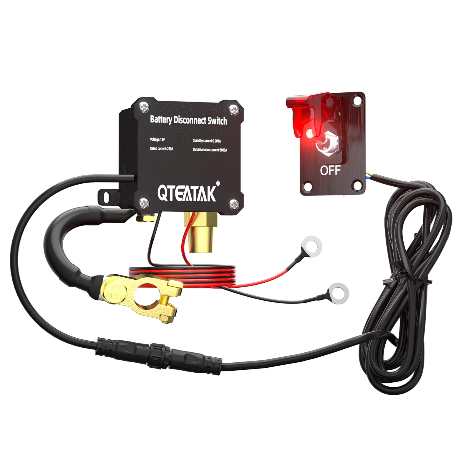 Photo 1 of 12V 250A Battery Disconnect Switch, 15A 250VAC ON/Off Illuminated Toggle Switch with Panel for Car Truck RV, 9.84 FT Cable, to Prevent Battery Drain, in-Car Manual Cut-Off