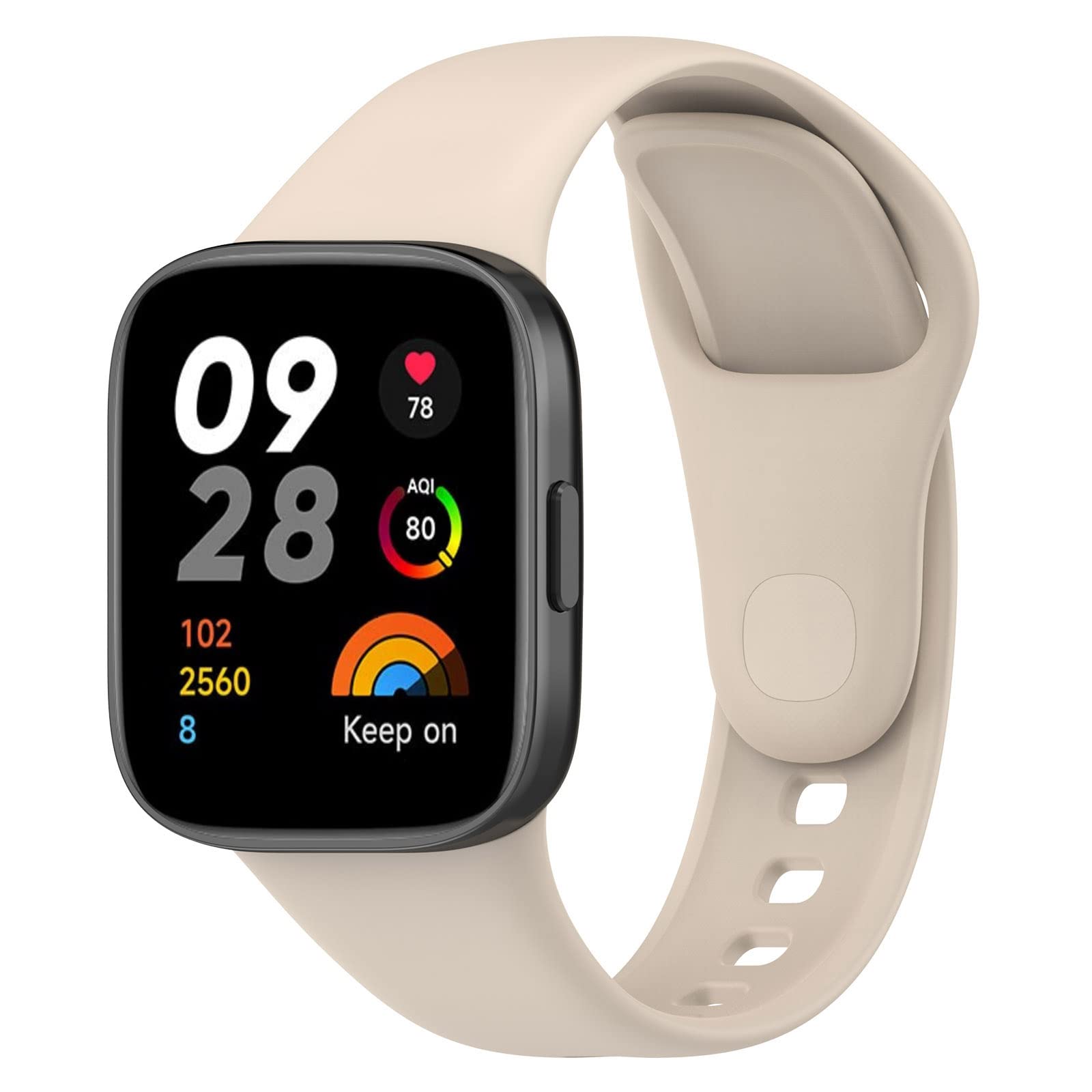 QINOUK Silicone Strap for Xiaomi Redmi Watch 3, [Breathable] Silicone Sport Replacement Strap, Soft and Skin-friendly, Adjustable Design, for Xiaomi Redmi Watch 3-Ivory white
