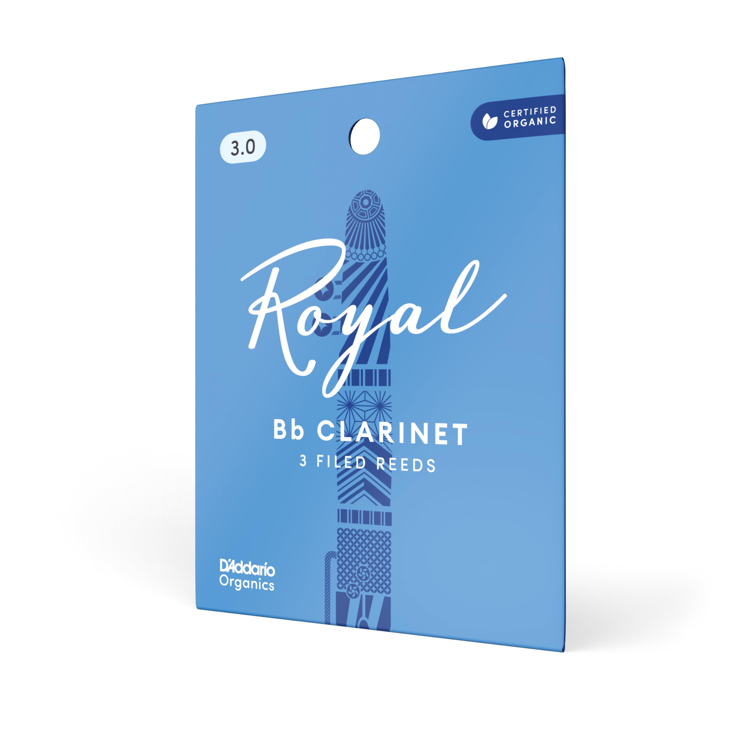D'Addario Organic Royal Bb Clarinet Reeds, Strength 3.0, 3-Pack