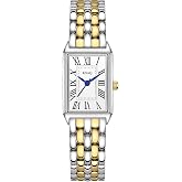 KSAQ Women's Gold Rectangle Watch - Vintage Roman Numeral Dial with Blue Hands, Elegant Quartz Wristwatch &amp; Alloy Link Bracelet, 3ATM Waterproof Dress Watch