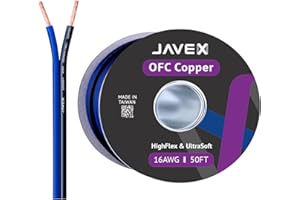 JAVEX 16-Gauge AWG Audio Speaker Wire Cable (50 FT), [OFC Oxygen-Free Copper] Thin Flat Cable for Automotive Car Stereo Audio, HI-FI Stereo, Home Theater, Blue/Black