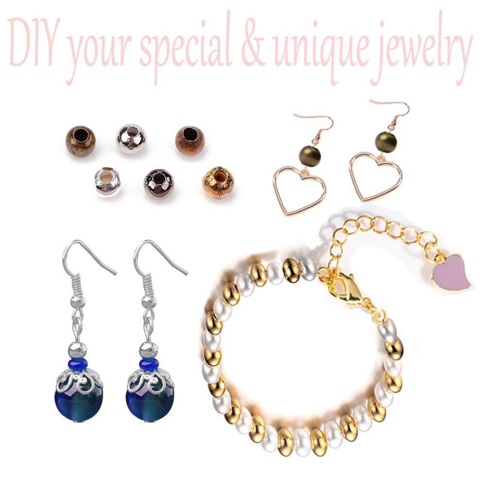 Round Spacer Beads Assortment Hotetey 1 Box (About 948pcs) 6 Color Handcrafted 4mm Iron Round Loose Beads for Necklaces Bracelets Jewelry Making