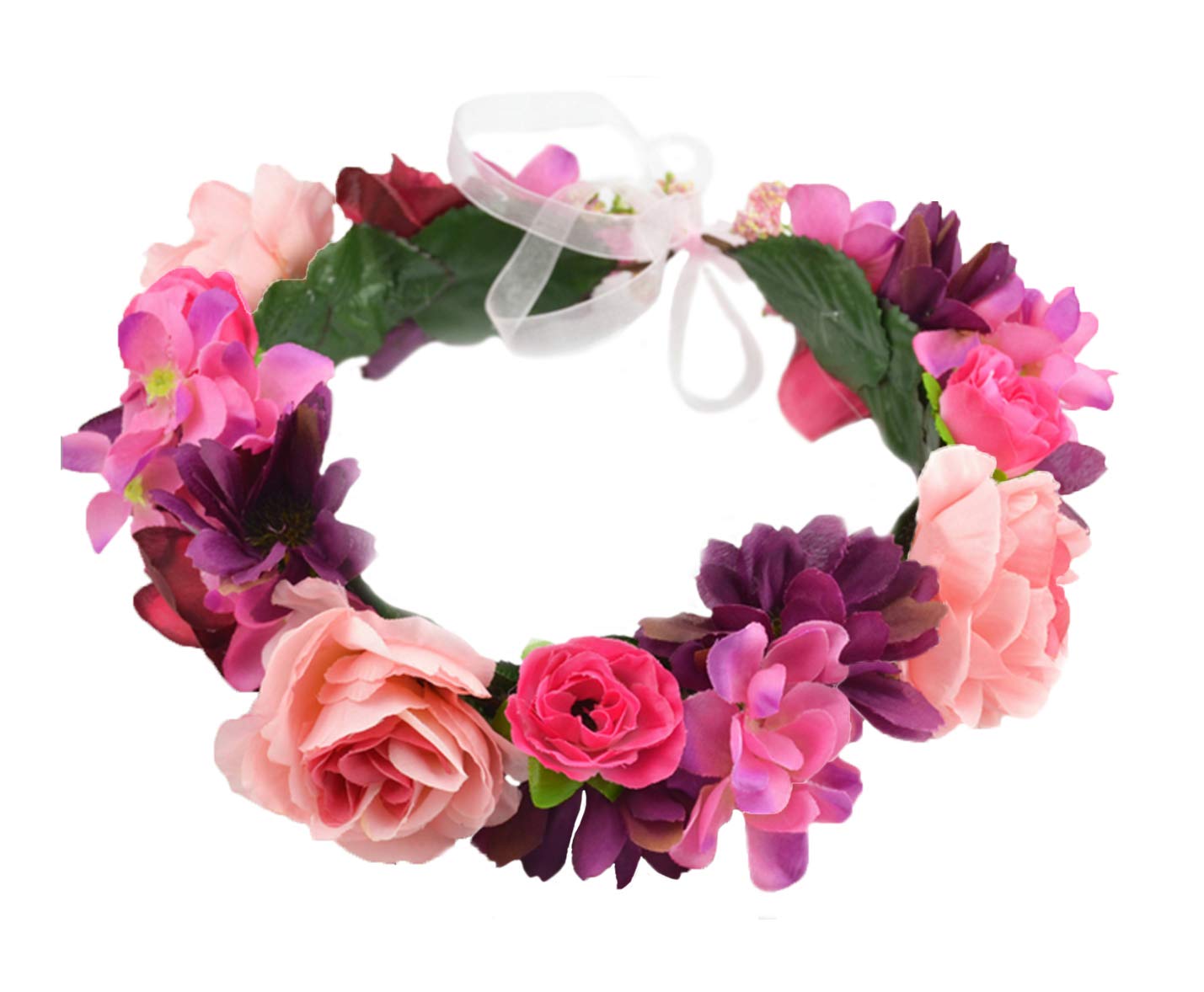 Brikuinr Floral Wreath Headband Flower Wreath Crown Hair Wreath Hair Garland Flower Halo Floral Headpiece Boho with Ribbon Wedding Party Festival Rosy