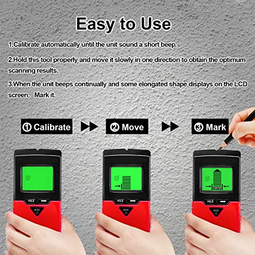 Joypea Stud Finder Wall Scanner,4 in 1 Multi Scanning Wall Sensor with Digital LCD Display Sound Warning for Studs/Wood/Metal/Live AC Wires Detection，Level Angle Detection - Thumbnail 3
