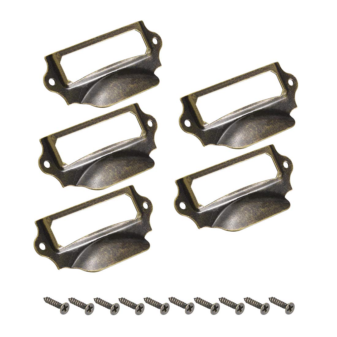 sourcing map Label Holder Pull Handles, Vintage Iron Label Frame Drawer Knobs for Cabinet Cupboard, Bronze Tone 90x41mm Pack of 5 Pcs w Screws