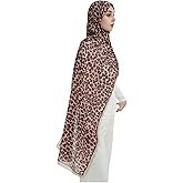 ZGMYC Women's Floral Leopard Print Hijab Scarf Soft Chiffon Muslim Head Wraps Shawls Fahion Islamic Instant Hijab