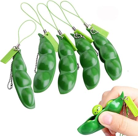 Amazon Pclife 豆しばバージョン 可愛い エンドウの玩具 枝豆 無限 プチプチキーチェーン 遊び 面白い ストレス解消 癒し おもちゃ 持ち運びが簡単 5セット スクイーズ おもちゃ