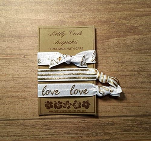Hair Ties White &amp; Gold Elastic * Gold Stripe Hair Ties * No-Crease Hair Tie/Set of 3 Hair Ties/ FOE Elastic / Ponytail Holder