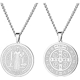 Amaxer Saint Benedict of Nursia Adjustable Necklace for Women Men Saints Medal Religious Protection Pendant Amulet Jewelry