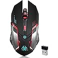 VEGCOO Wireless Gaming Mouse, C8 Silent Click Wireless Rechargeable Mouse with Colorful LED Lights and 3 Level DPI 400mah Lithium Battery for Laptop and Computer (Black)