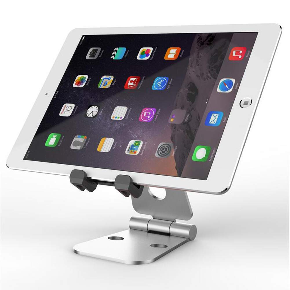Foldable Tablet Stand, ZOORE Adjustable Phone Stand - Portable Full Alumimum Desktop Tablet Holder Stand compatible with iPad, iPhone, Nintendo Switch, Samsung Tab S7, Fire Tablet, Kindl - Silver