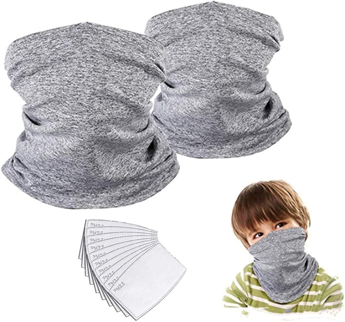 Kids Neck Gaiter Face Mask Bandana with Filter Tube Scarf Balaclava Face Cover for Boys Girls Outdoor Sport (Grey 2 Pack Child): Clothing