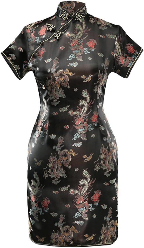 7FairyWomen's VTG Black Mini Chinese Evening Prom Dress Cheongsam
