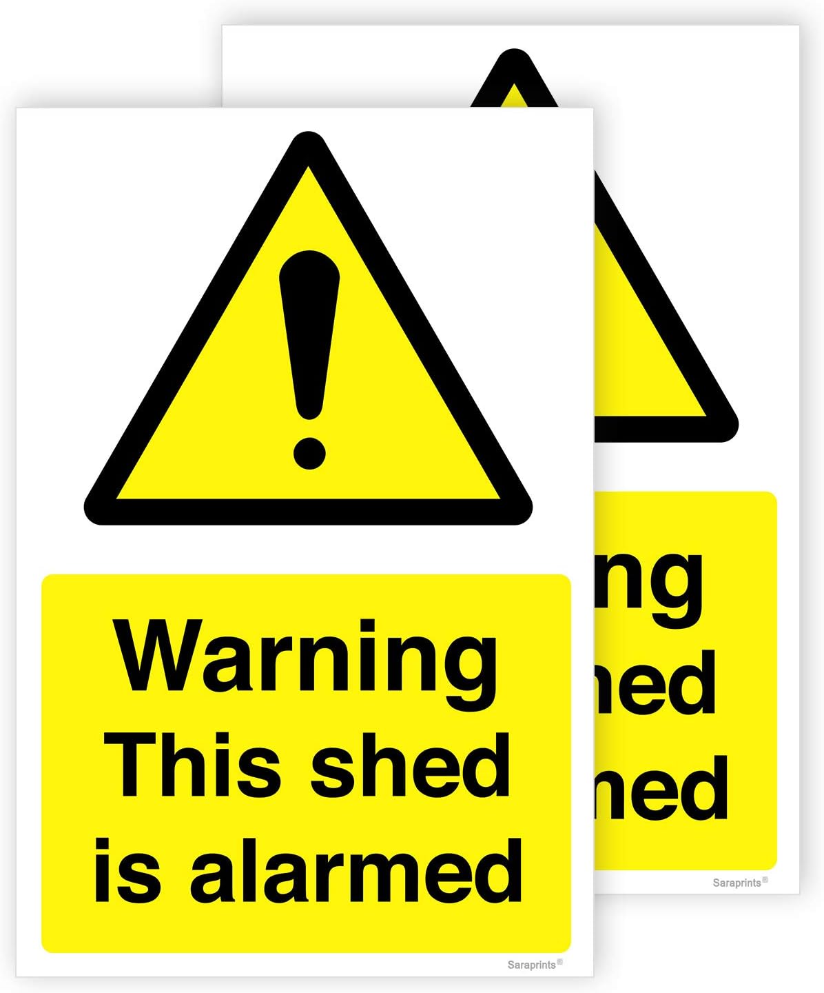 Pack of 2 Shed Alarm Sign (100 x 150 mm) Waterproof Stickers Shed Alarmed Sign Self Adhesive, White, 100 x150 mm