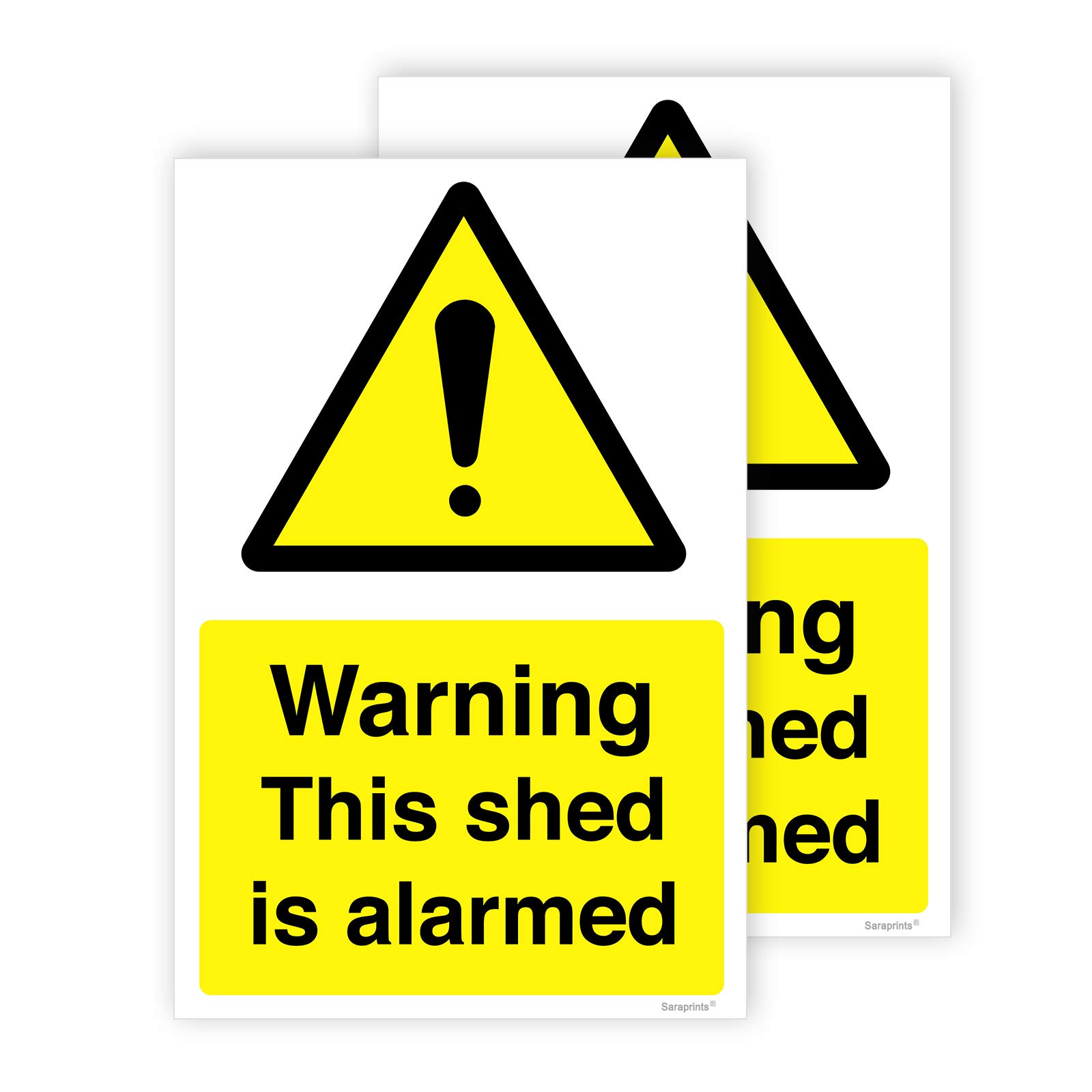 Pack of 2 Shed Alarm Sign (100 x 150 mm) Waterproof Stickers Shed Alarmed Sign Self Adhesive