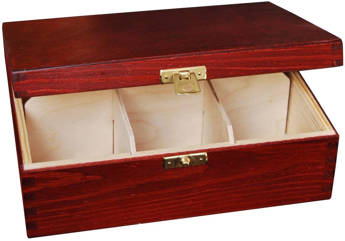 LAQUERED MAHOGANY WOOD WOODEN BOX TEA BAG CHEST 6 COMPARTMENTS