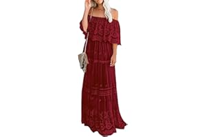 MERMAID'S CLOSET Women's Casual Off Shoulder Lace Maxi Dress Boho White Bridesmaid Wedding Evening Party Dresses