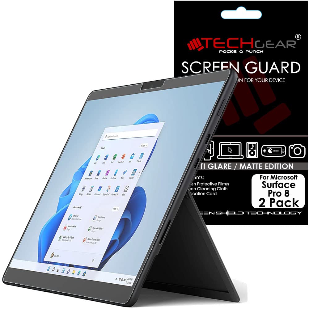 TECHGEAR [Pack of 2 Anti Glare/Matte Screen Protectors for Microsoft Surface Pro 8 (13 Inch screen) - Matte Screen Protector Covers + Screen Cleaning Cloth & Applicator Card