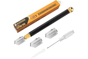 Glass Cutter Tool Set, 2-20mm 5pcs Glass Cutter Kit with Portable Storage Box, Pencil Style Oil Feed Carbide Tip with 2 Bonus