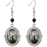 Gothic Bat Earring for Women Vintage Red/Black Crystal Glass Dangle Earrings Punk Gemstone Cameo Crow Earrings Victoria Dark Halloween Classic Jewelry