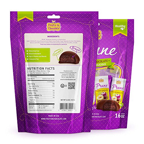 Dark Chocolate Covered Prunes, 6 Oz Bag (Pack of 12) - Thumbnail 2
