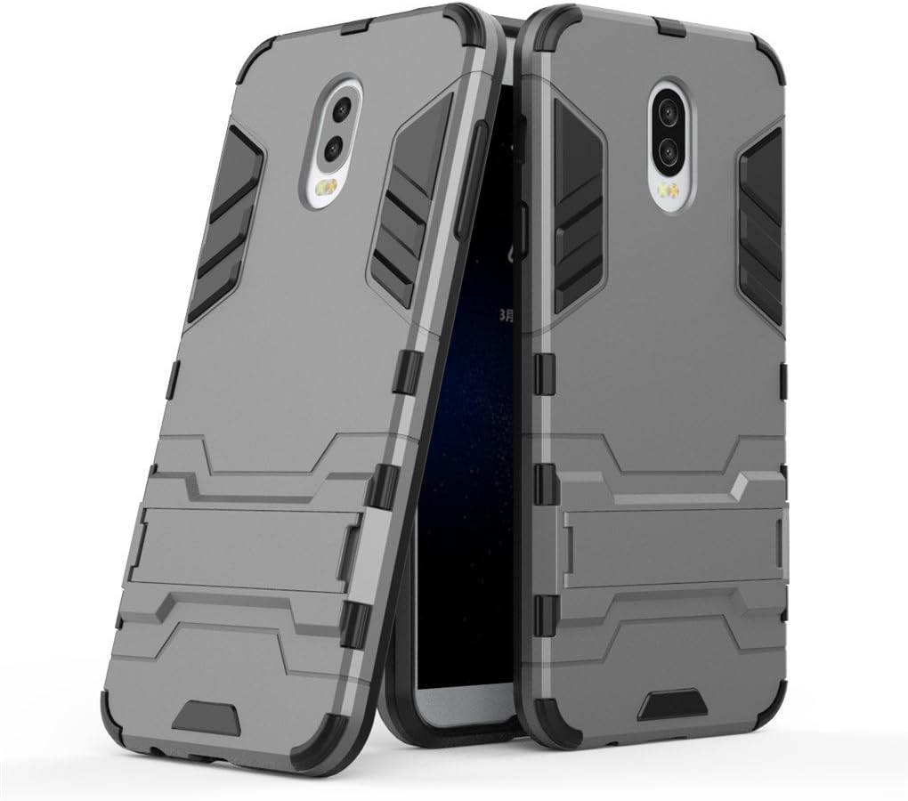 Galaxy J7 Plus / C8 / C7 2017 Case, SATURCASE Hybrid 2 in 1 [PC & Silicone] Dual-Layer Bumper Protective Case Cover with Kickstand for Samsung Galaxy J7 Plus / C8 / C7 2017 (Gray)