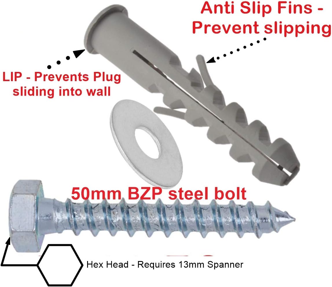 Inbrackets Heavy Duty M8 x 50mm Masonry Brick Wall Fixing Screw Bolts with Plugs & Washers for Aerial Satellite Sky Dish Tv Bracket Fence Shelves Mounting (Pack of 10) - Image 4