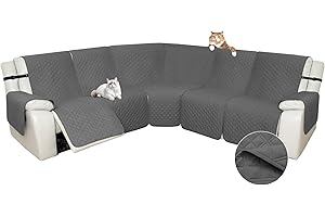 Arfntevss Sectional Recliner Couch Covers for Reclining Sectional Corner Sofa Cover for Dog Washable L Shaped Recliner Slipcover Sets 7-Piece U Shape Non Slip Furniture Protector (Large, Dark Gray)