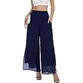 Women's Wide Leg Chiffon Dress Palazzo Pants Casual Split Hem Summer Trousers Party Club Pant