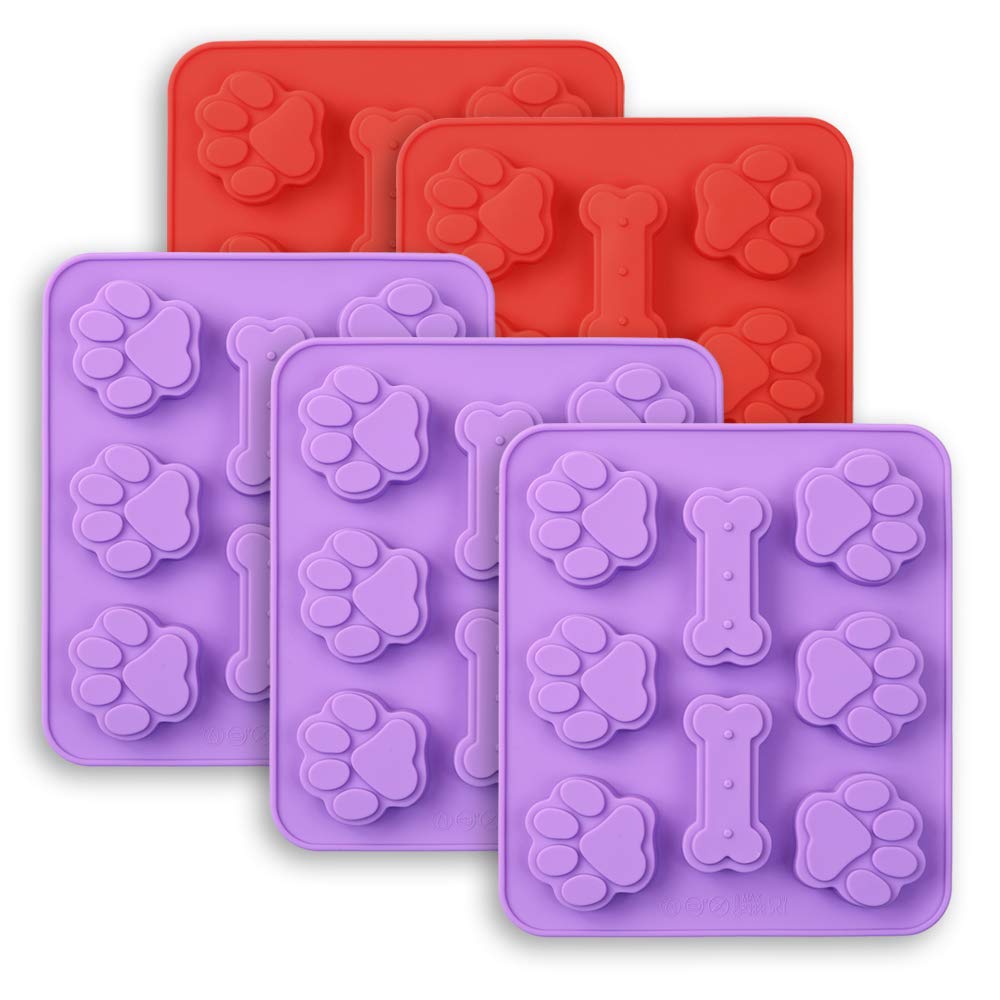Cozihom Dog Paw & Bone Shaped 2 in 1 Silicone Baking Moulds, 8 Cavity, Food Grade, BPA Free for Chocolate, Candy, Pudding, Jelly, Dog Treats. 5 Pcs