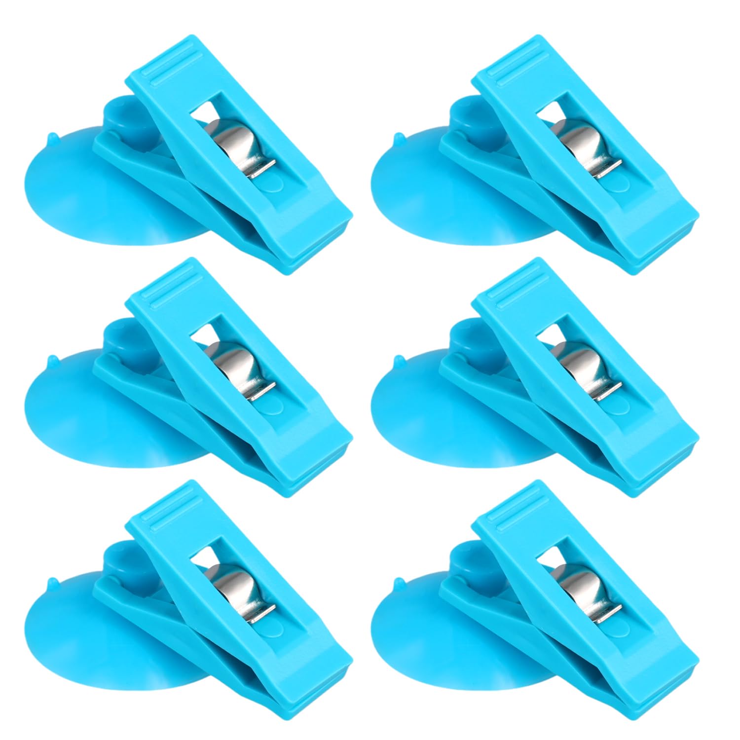6pcs Suction Cup Clips, Shower Curtain Clips Splash Guard Round Suction Cups with Clamp to Prevent Water Splashing Out Windproof Suction Wall Hanger/Holder for Fridge Shower Room Glass Window(Blue)