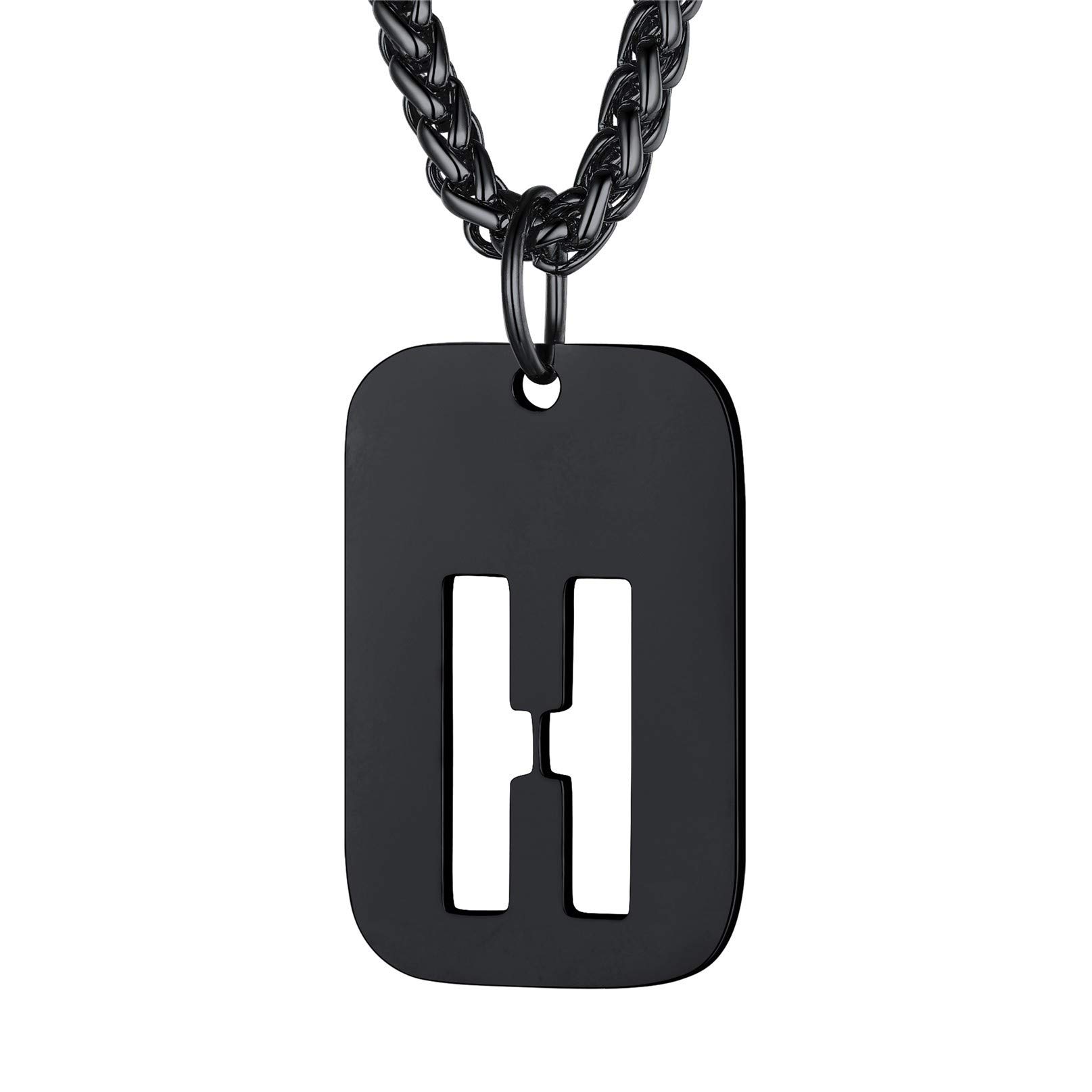 Bandmax Initial Letter For Men Women Necklace Chain Dog Tags Army Chain Stainless Steel 26 Alphabet Hollow Capitals Boy Chains With Pendants Jewelry Steel/Black Necklace Chain For Men
