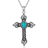 DOLIOX Genuine Turquoise Cross Necklace for Women Men 925 Sterling Silver Western Boho Jewelry Vintage Gemstone Pendant for Her