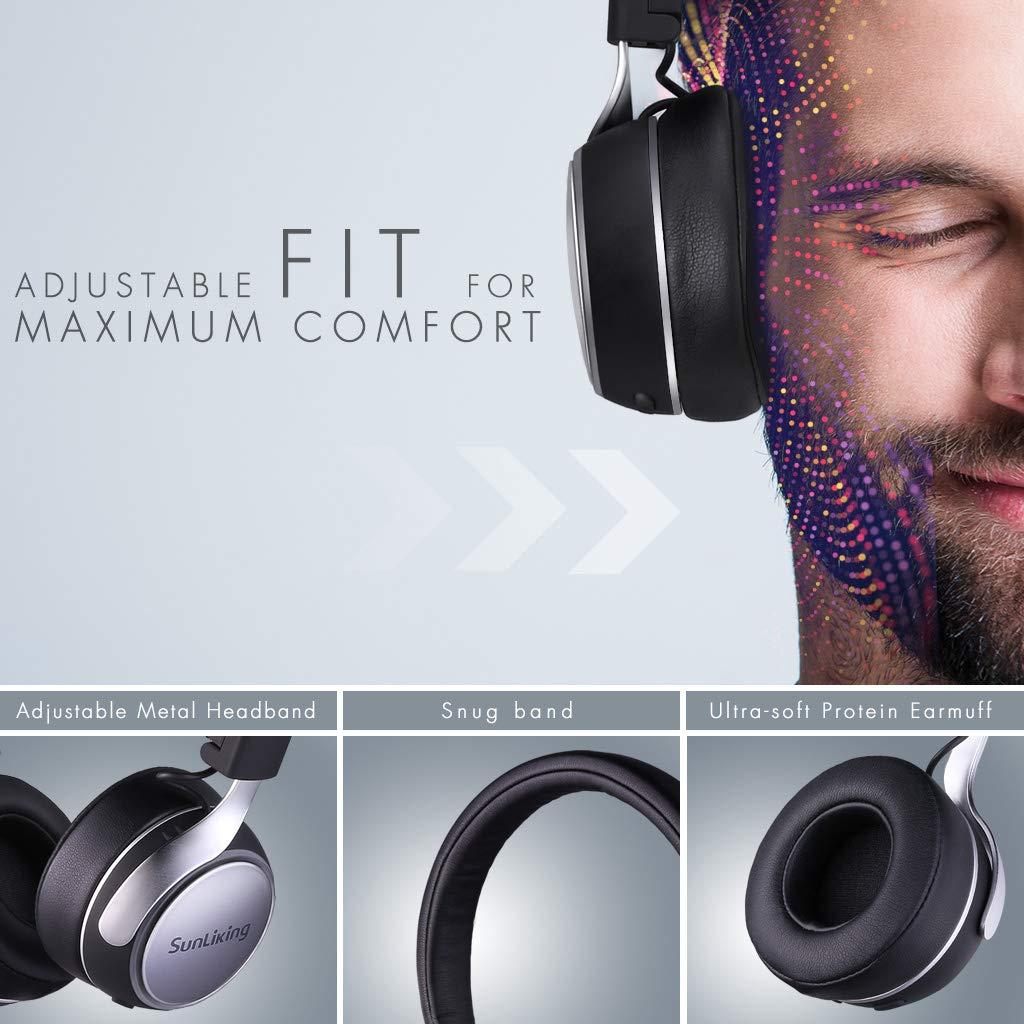 Sunliking Wireless Active Noise Canceling Bluetooth Headphones with Mid HI-FI Deep Bass, CD-Like Audio, On Ear Fashion Headphones Up to 18 Hours Playtime Foldable Headset for Airplanes Travel Work TV Tablet PC and More